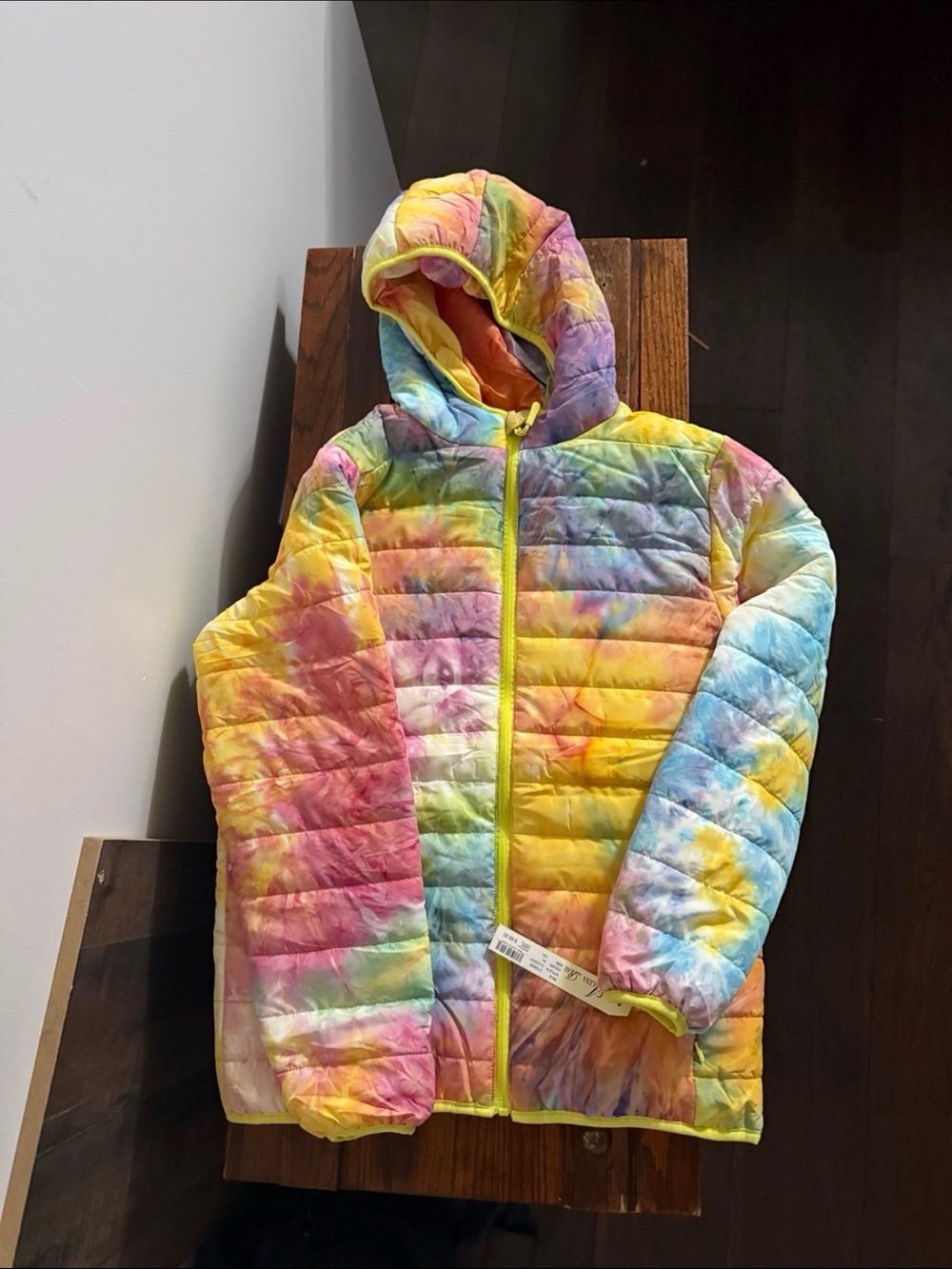 Girl Tie-Dye Puffer Jacket with Hood - Multicolor